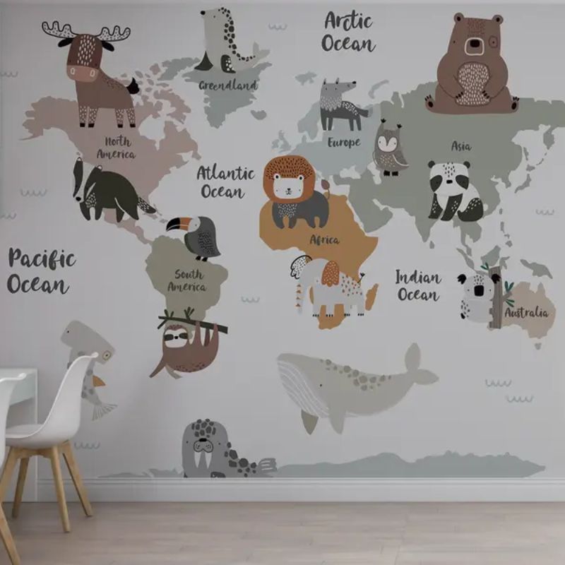 World Map For Kids With Cute Animals