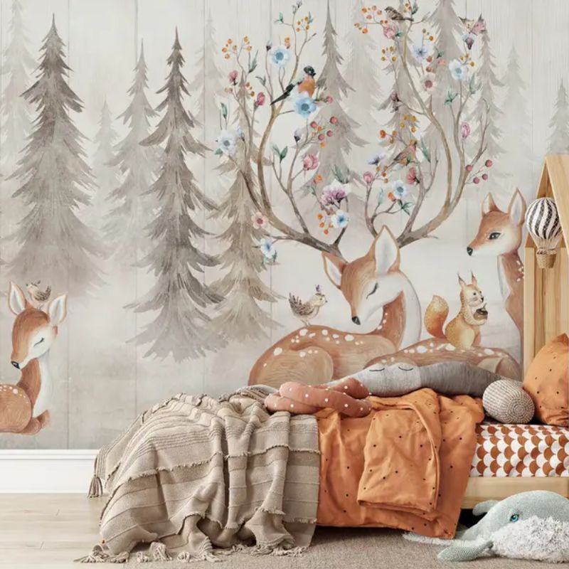 Watercolor Forest With Deer