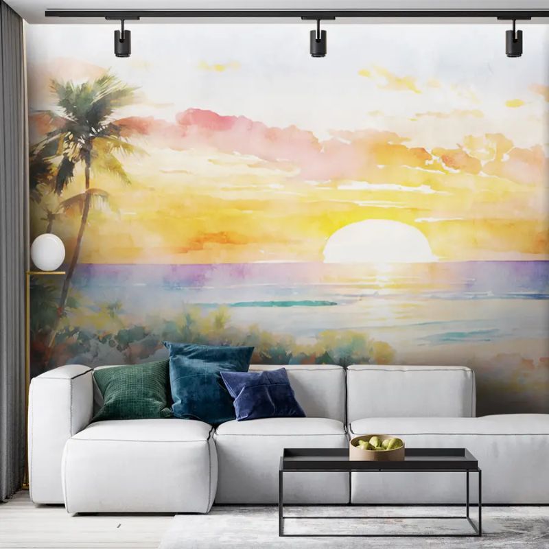 Palm Trees And Sunset On The Beach