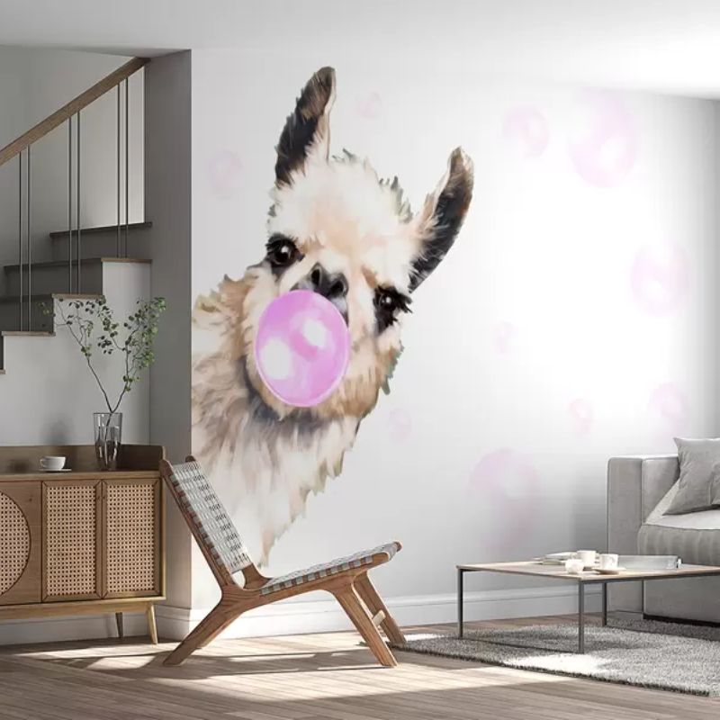 Funny Llama And Pink Bubbles