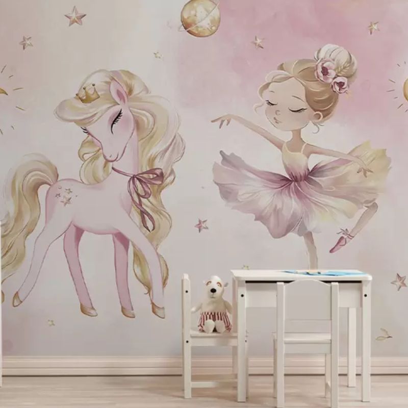 Unicorn And Ballerina In A Pink Fairy Tal