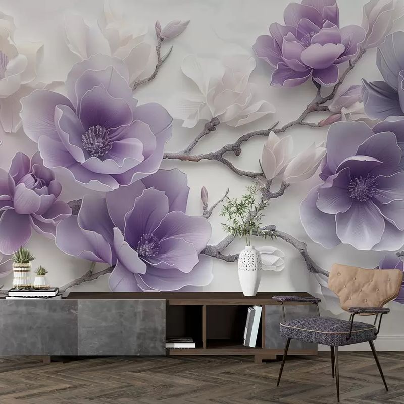 Purple Embossed Magnolia Flowers