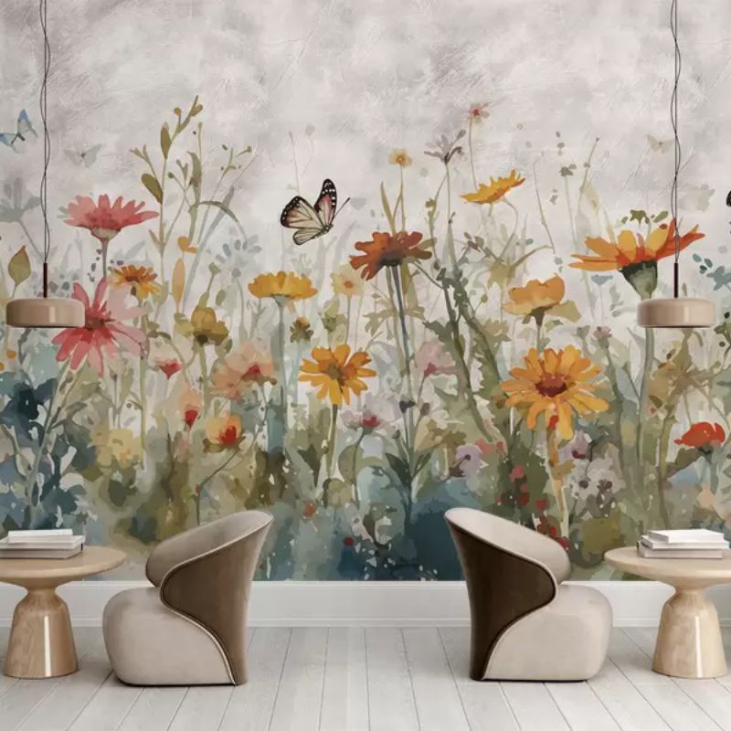 Watercolor Wildflowers And Butterflies