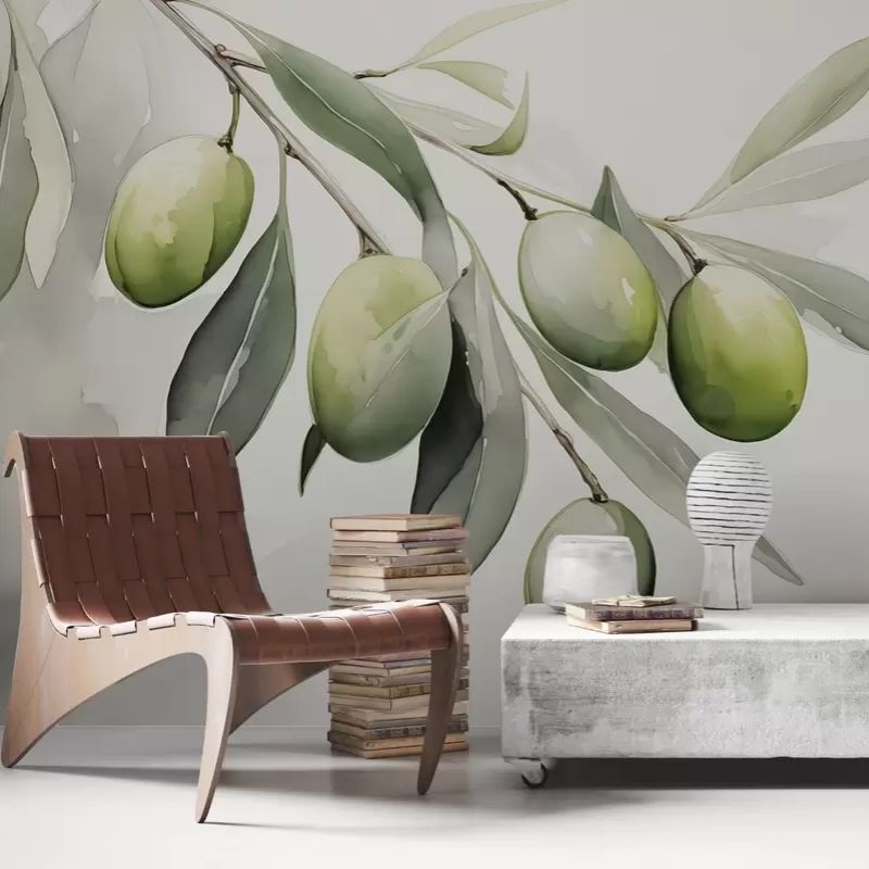 Branch With Green Olives Wet Watercolor