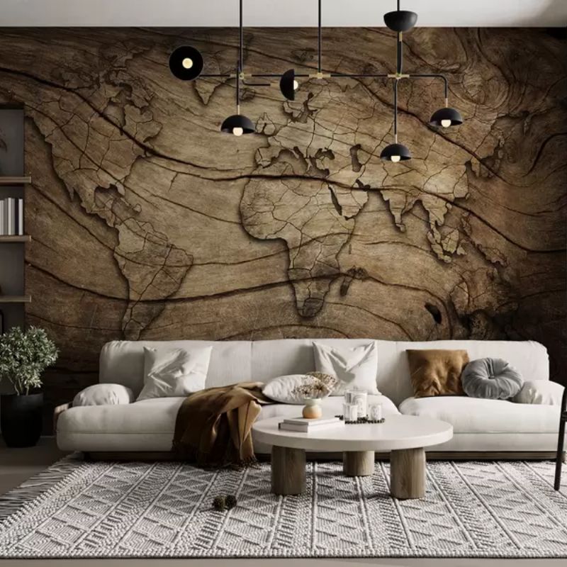 World Map On Wood