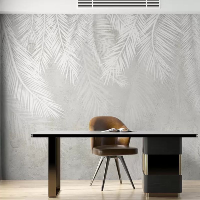 White Fragile Palm Leaves With Grunge Texture