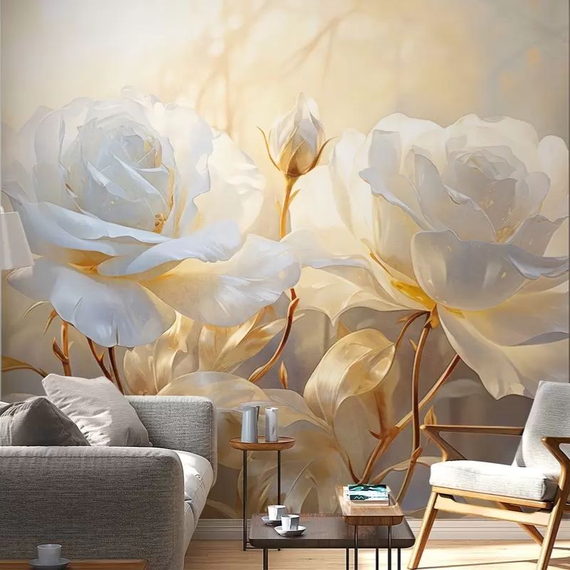 White Textured Roses With Yellow Stems