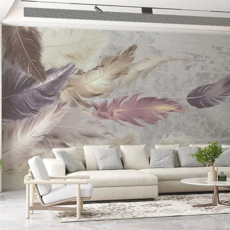 Color Feathers On A Concrete Wall