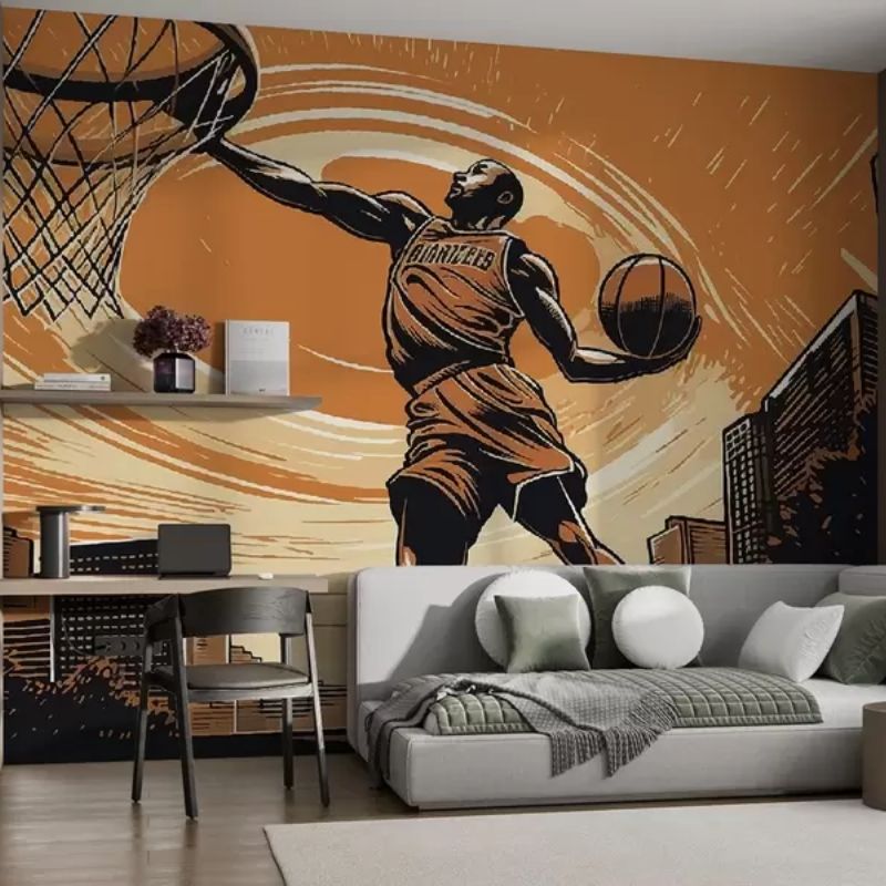 Dynamic Dunk In Urban Sunset