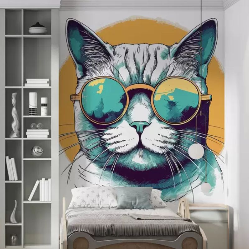 Illustration Of A Happy Smiling Cat Wearing Glasses