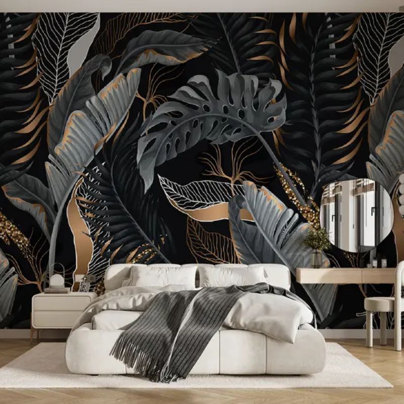 Tropical Foliage On A Black Background