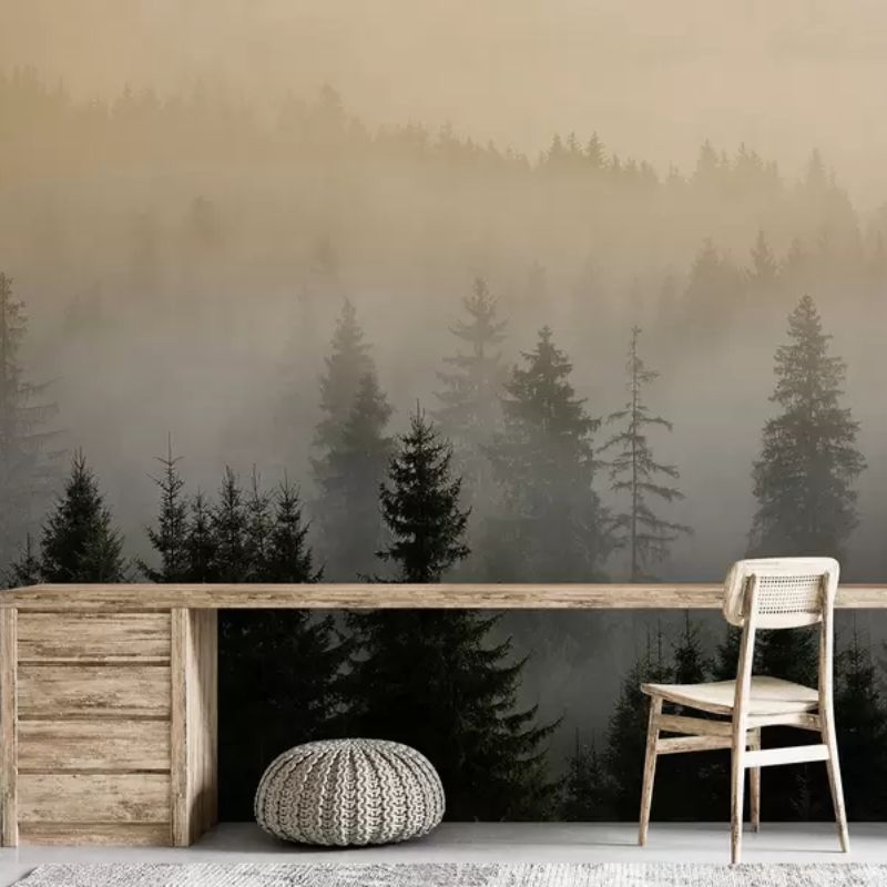 Dark Spruce Silhouette Surrounded By Mist