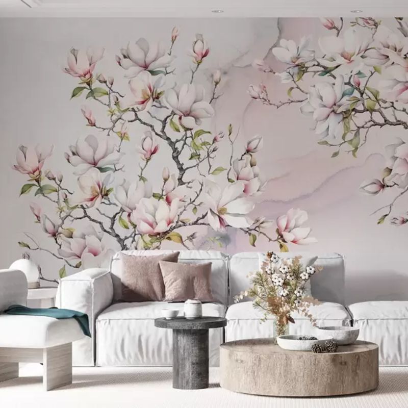 Blooming Magnolia Trees On A Marble Background