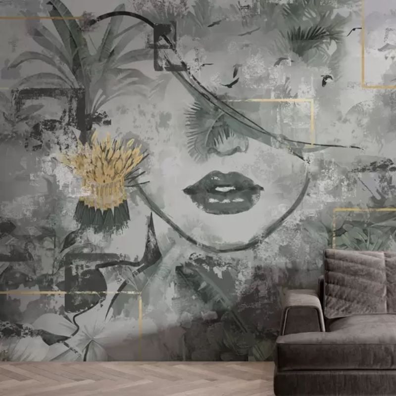 Grunge Rainforest And Girl Face Silhouette