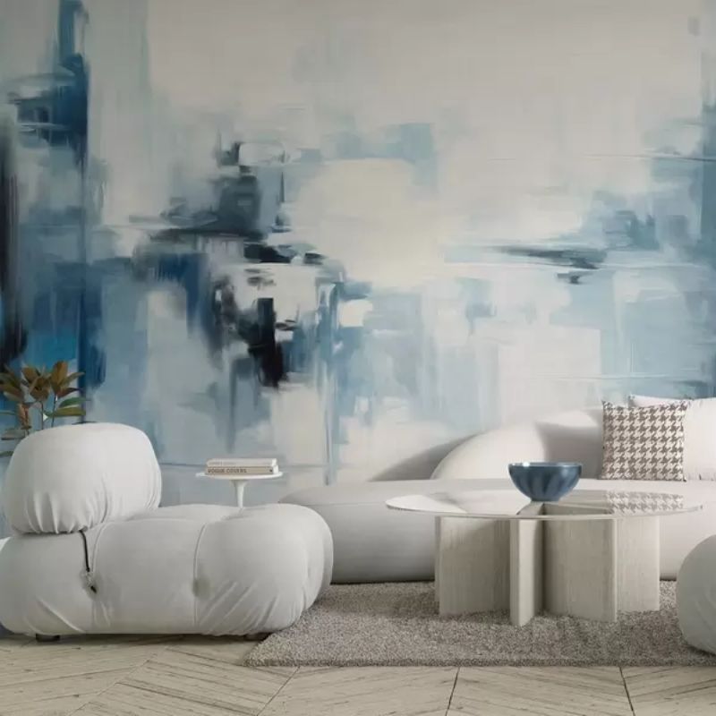 Abstract Textured Landscape Painting Imitation With Blue And Blue