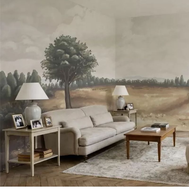 Painted Landscape With Trees And Open Field