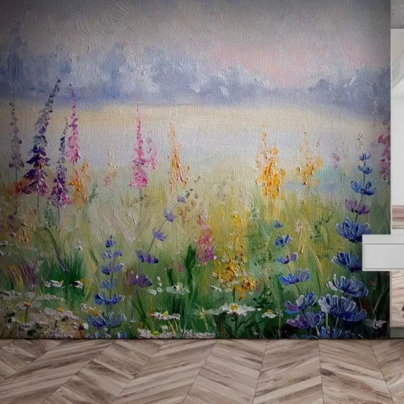 Wallpaper Flower Meadow, Oil Painting