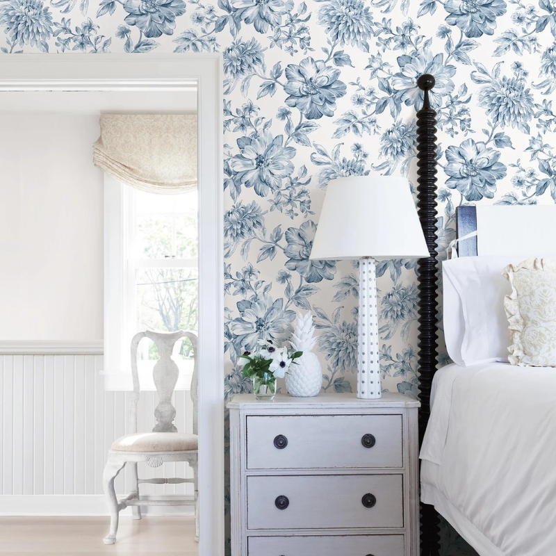 Brewster Home Fashions Gabriela Blue Floral Wallpaper